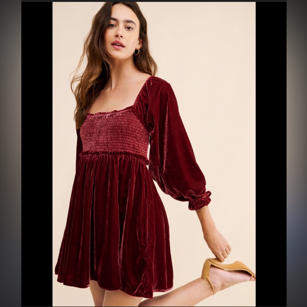 Free People Daphne Velvet mini dress S wine